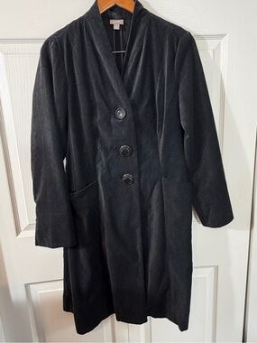 J Jill Cotton Blend Velvet feel Fit Flare Coat Charcoal black womens Small